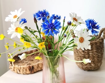 Wildflower bouquet, handmade flowers, made from air dry polymer clay, cornflowers, Camomile, buttercups, summer flowers, white, yellow, blue