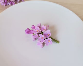 Broche lilas, bijoux, accessoires, broche florale, fleurs d&#39;argile, en argile sèche à l&#39;air, lilas violet, cadeau