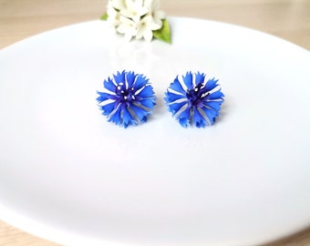 Handmade earrings, cornflower earrings, jewelry, made from air dry polymer clay, rustic accessories, blue