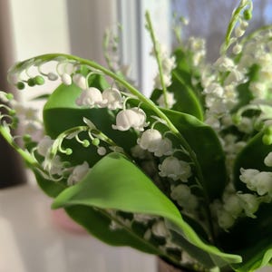 Bouquet of lilies, lily of the valley, may lily, home decor, floral arrangement, made of air dry polymer clay, present, gift, white image 3