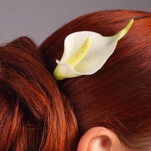 hair clay flowers, hair decoration, hair accessories, hair clip, white calla lilies image 1