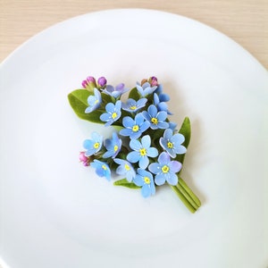 Forget me not brooch Handmade brooch Made from air dry polymer clay Cold porcelain Floral jewelry Blue Gift for Mom