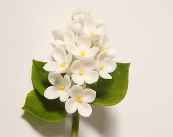 Broche lilas, bijoux, broche florale en argile polymère, lilas blanc, bouquet de broche lilas