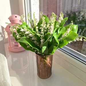 Bouquet of lilies, lily of the valley, may lily, home decor, floral arrangement, made of air dry polymer clay, present, gift, white image 10