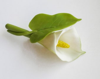 Accessories, handmade, Calla lily brooch, white