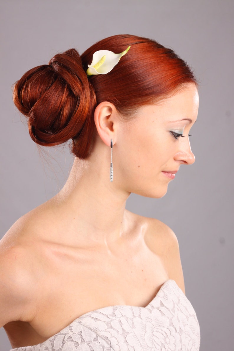 hair clay flowers, hair decoration, hair accessories, hair clip, white calla lilies image 2