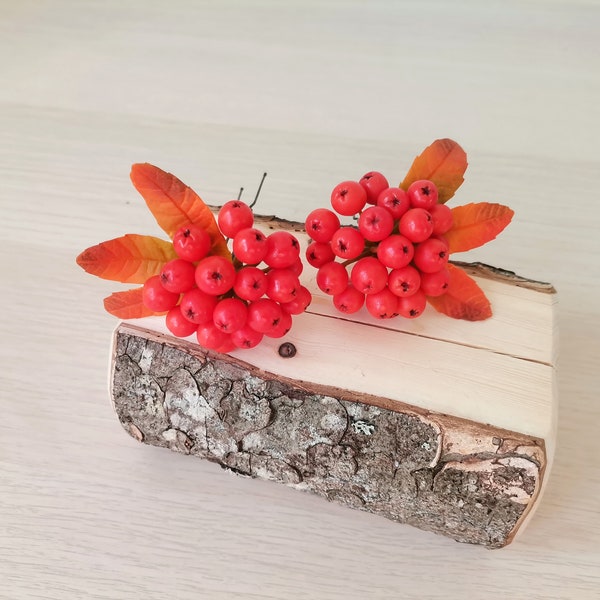 Rowan hair pin, rowan hair accessories, fall accessories, rowan berry, made of air dry polymer clay, handmade, red, orange