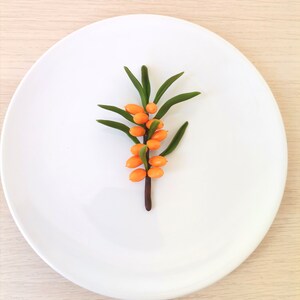 Sea-buckthorn brooch, berry brooch, fall accessories, winter brooch, made of air dry polymer clay, clay berries, orange