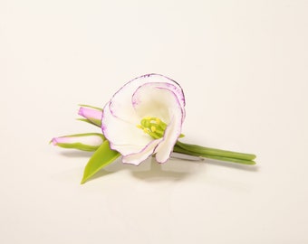 Eustoma brooch, lisianthus, prairie gentian, floral brooch, polymer clay handmade brooch, jewelry, accessories