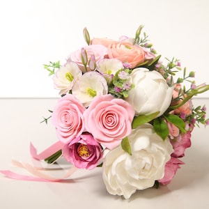 Wedding bouquet, wedding flowers, bouquet made from air light clay, rose bouquet, peonies, roses, ranunculus, lisianthus, gift for her