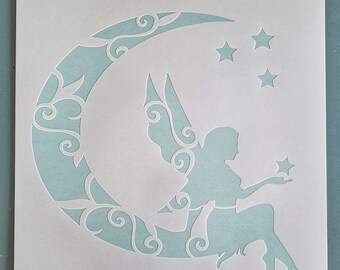 Fairy on the Moon Stencil, Reusable Fairy on the Moon Stencil, Art ...