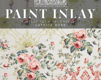 May include: Paint Inlay Lattice Rose by Iron Orchid Designs. Eight 12 x 16 inch sheets of decorative paper with a floral pattern.