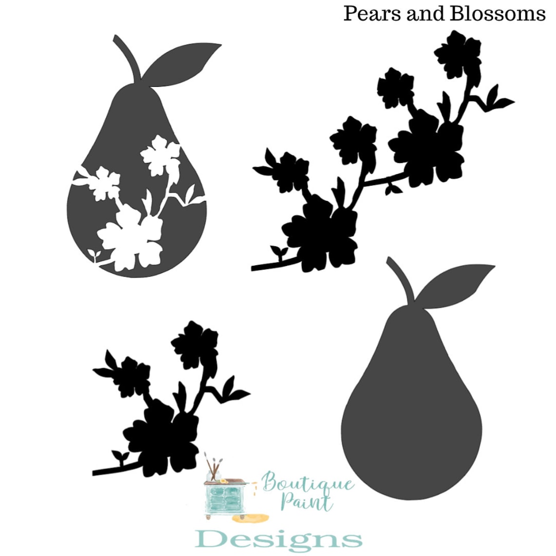 Pears and Blossoms Stencil Etsy