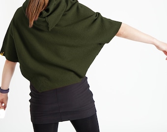 Capuche Poncho En Laine Mérinos BeeBee Olive