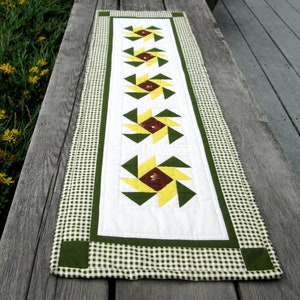 Quilted Table Runner: Summertime Yellow Sunflower Patchwork, 33&quot; x 10&quot;