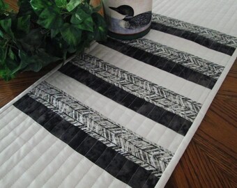Modern Quilted Table Runner: Gray Geometric Design, 54" x 12"