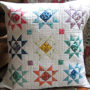 Quilted Patchwork Star Pillow Cover: Handmade Decorative Cushion, 16&quot;