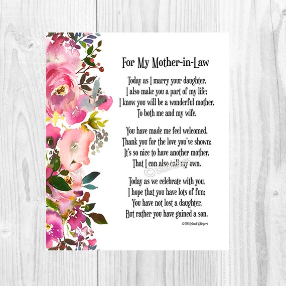 Items similar to Mother-in-law Wedding Gift, Wedding Poem, Future In ...