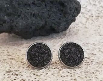 Black lava stone earring studs with natural raw volcanic rock of Etna, sicilian jewellery,  natural stone earrings sustainable gift for men.