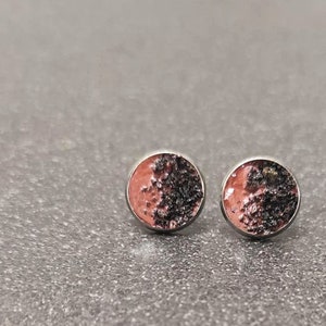 Copper enamel earrings orange stud lava stone earrings autumn druzy stud earrings, two tone earrings