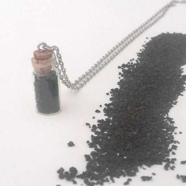 Glass Bottle Necklace Lava Rock Volcano Necklace, Glass Pendant, nature necklace, wish bottle necklace, Glass locket, Etna sicilian jewelry