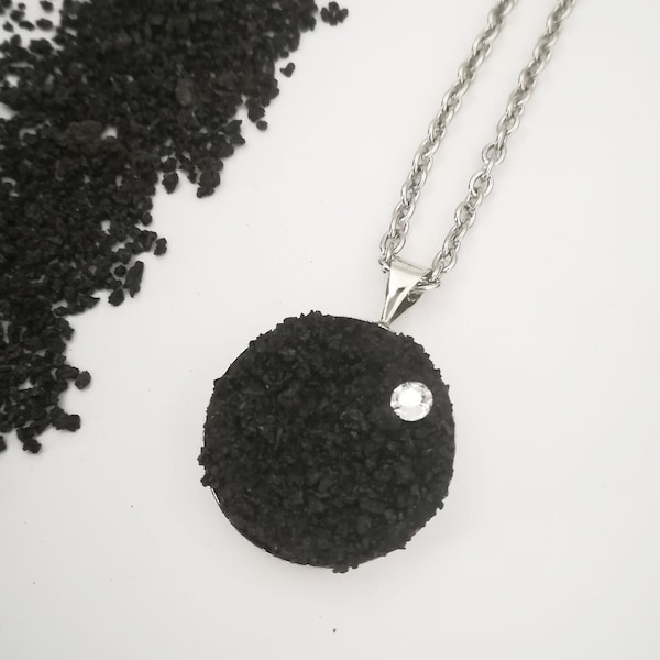 Lava Stone and SwarovskyElements Necklace Black in Raw Druzy Volcanic Ash from Etna. Sicilian Jewelry