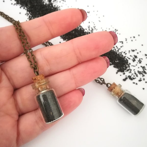 Glass Bottle Necklace Lava Rock Volcano Necklace, Glass Pendant, nature necklace, wish bottle necklace, Glass locket, Etna sicilian jewelry