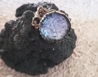 Ring aus echter roher Vulkanasche aus Ätna, emailliert in blaugrau.