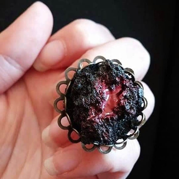 Volcano lava ring, raw stone ring, red lava rock ring, fire stone ring, avant garde modern jewelry sicilian gifts from Etna's volcanism 2013