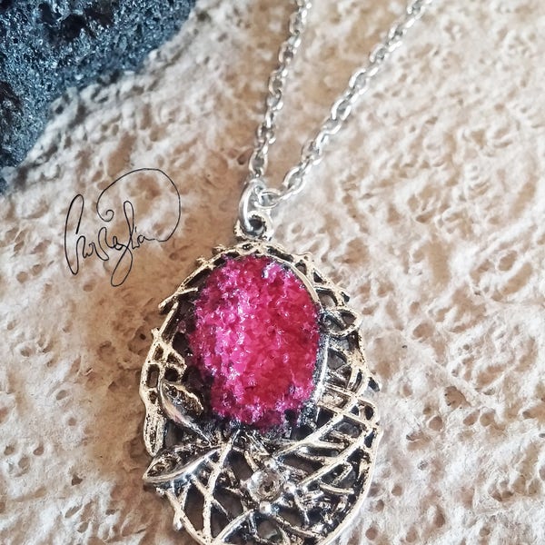 Necklace in real lava stone from Etna, enameled in purple tone, nature, raw stone, volcanic ash jewels.