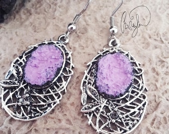 Violet earring made in real lava rock from Etna, natural stone, raw stone, volcanic ash jewels.