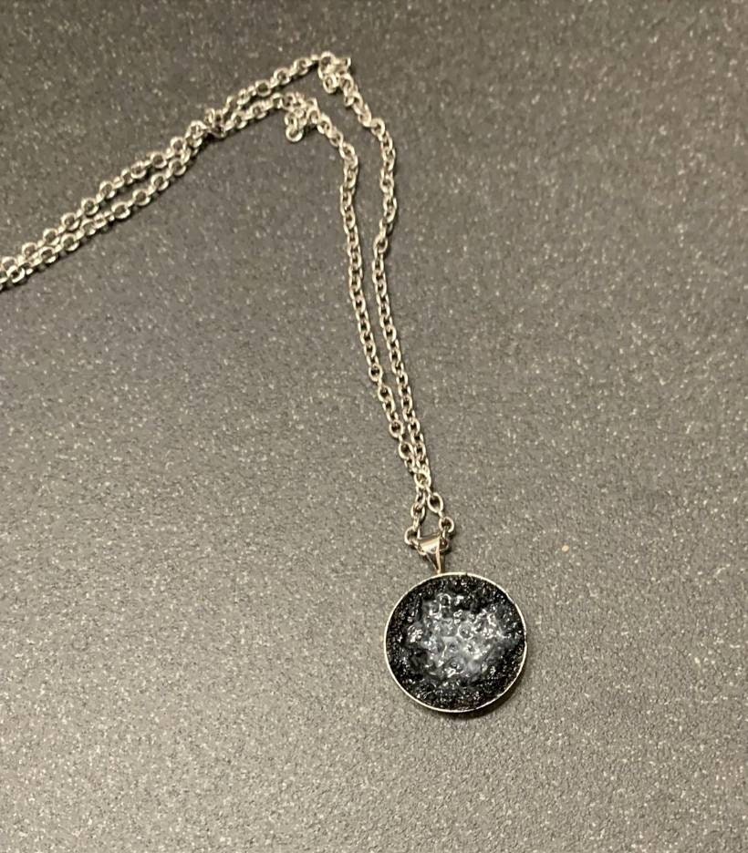 Necklace in real lava stone from Etna, enameled in grey tone, nature, raw stone, volcanic ash jewels, made in Italy, made in SICILY!