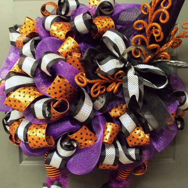 Fall Wreath, Halloween Wreath, Autumn Wreath, Whimsical Wreath, Front Door Wreath, Witch Wreath, Mesh Wreath