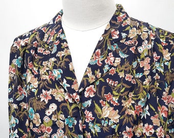 Japan Made Vintage Blouse/ Free Shipping / 80s Blouse / Floral Print / Floral Blouse / Soft Blouse / L Blouse / XL BLouse