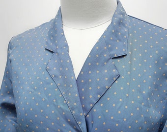 Japan Blouse/ Free Shipping/ 80s Blouse/ 80s top/ Double Breasted Blouse / Polka Dot Blouse / Blue Blouse / Cute Blouse / Blue Jacket