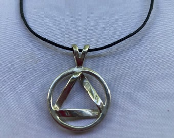 Mobius Silver TRIANGLE Pendant, Triangle in Circle Symbol, Geometry, Alcohol Anonymous Jewelry, Circle, Infinity, Recovery, Life