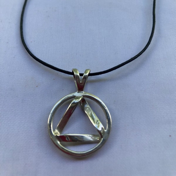 Mobius Silver Triangle Pendant, Triangle in Circle Symbol, Geometry, Alcohol Anonymous Jewelry, Circle Pendant, Infinity, Recovery, Life