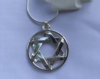 Mobius Silver 6-POINTS Star Circle Pendant, Large Star Pendant, Circle Pendant, 6 Point Hexagram Star, Men/Women Star Symbol, Star of David