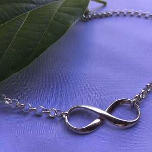 Mobius Silver LARGE Infinity Rolo Necklace, Horizontal Infinity, Adjustable Infinity Choker, Custom Engraving, Infinity Symbol, Love,  Life