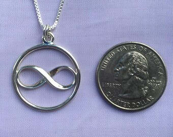 Mobius Silver LARGE INFINITY in CIRCLE, Horizontal Figure-Eight Circle Pendant, Men/Women Jewelry, Pendant & Earrings Set, Love, Life Symbol