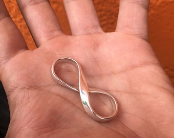Mobius Silver VERY LARGE INFINITY, Big Amulet, Spiritual Symbol, Custom Engraved Infinity, Very Large Mobius Infinity, Eternity Symbol