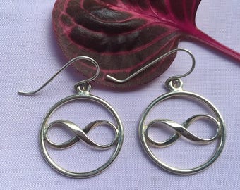 Mobius Silver LARGE INFINITY in CIRCLE Earrings, Large Circle Earrings, Infinity Earrings & Pendant set, Dangle Earrings, Life Symbol, Love