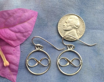 Mobius Silver SMALL INFINITY in CIRCLE Earrings, Circle Jewelry, Small Infinity Earrings, Girl Teenager Earrings, Dangle Earrings & Pendant