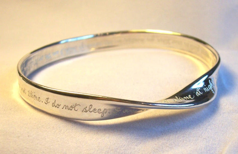 Mobius Silver WIDE MEDIUM Bangle Bracelet, Mobius Strip Bangle, Custom Engraving Infinity Bracelet, Personalized Bangle, Love Bracelet, Life image 6