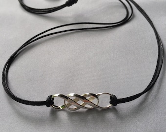 Mobius Silver DOUBLE INFINITY Cord Necklace, Casual Choker, Adjustable Knots, Men/Women/Children Infinity, Relationship Symbol, Yoga, Love,