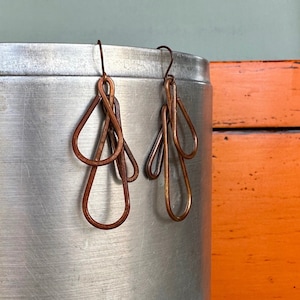 Handmade Earrings. Hand Forged. Hammered. Oxidized Copper. Rustic. Florentine. Brutalist. Chandelier.