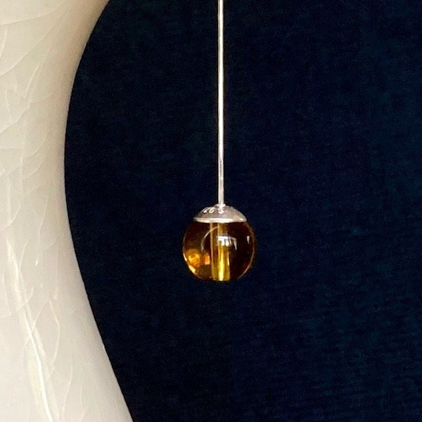 Handmade Long Dangle Drop Earrings. Hand Forged Hammer Sterling Silver With Yellow Glass Ball, Orb, Sphere. Made to Order.