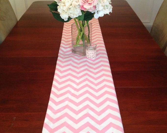 Baby Pink Table Runner, Baby Shower Runner, Bridal Shower Runner, Wedding Table Runner, Chevron ...