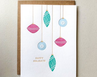 Happy Holidays Card, Holiday Greeting Card, Christmas Cards, Letterpress Cards, Ornament Greeting Card
