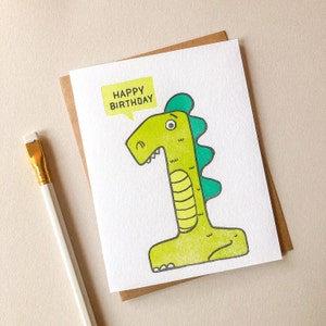 Happy Birthday Dinosaur Card, Letterpress Card image 1